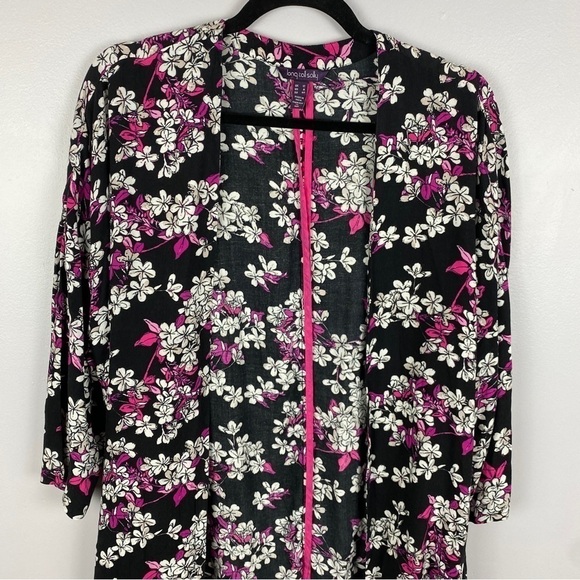 Long Tall Sally Floral 3/4 Sleeves Kimono Size 8 Black White Pink - Picture 5 of 10